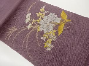 紗紬草花模様織出し名古屋帯